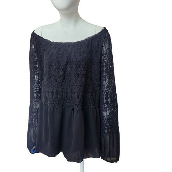 Melissa Paige Black Crochet Lace Chiffon Whimsigoth Boho Peasant Bubble Hem XLP - Picture 9 of 9